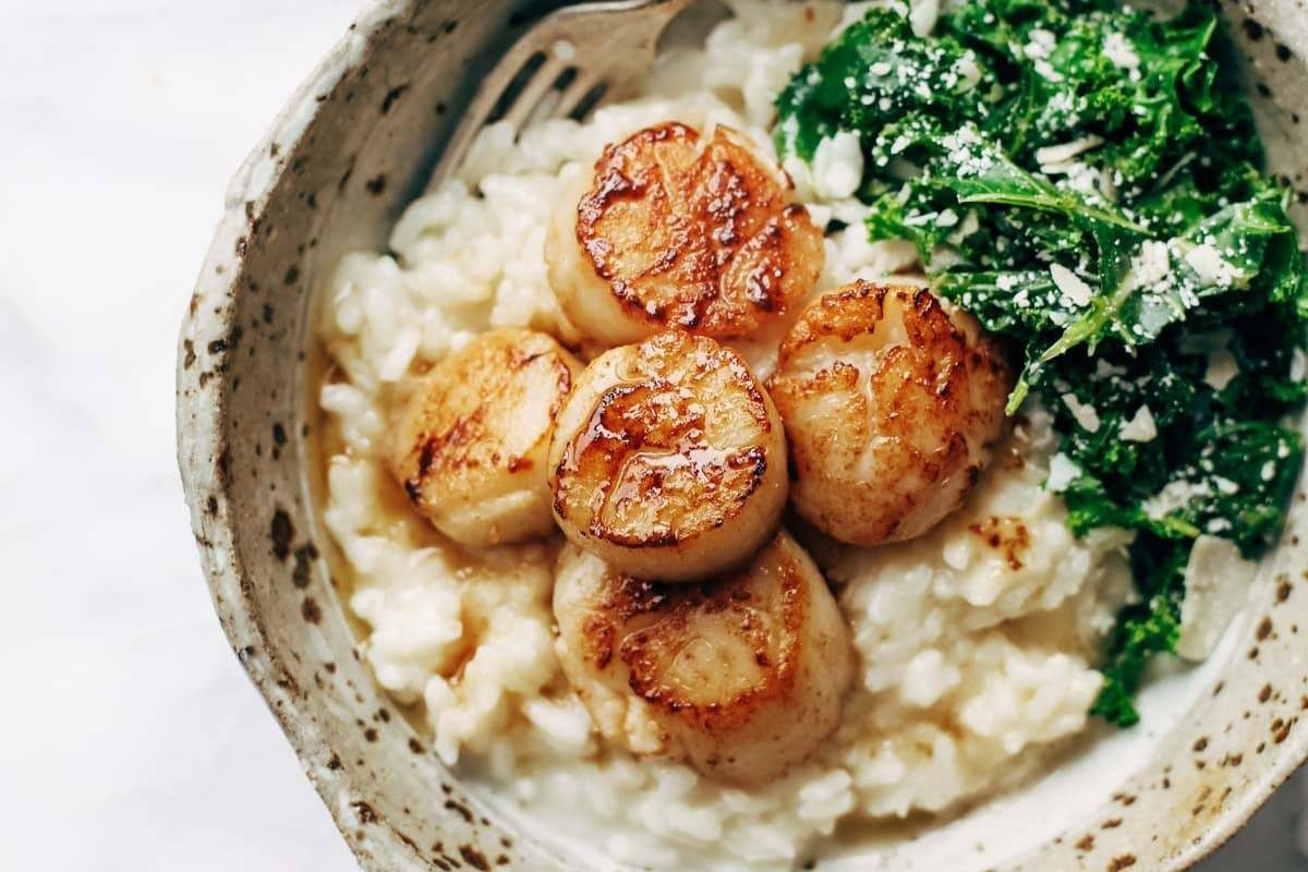 Brown Butter Scallops and Parmesan Risotto.