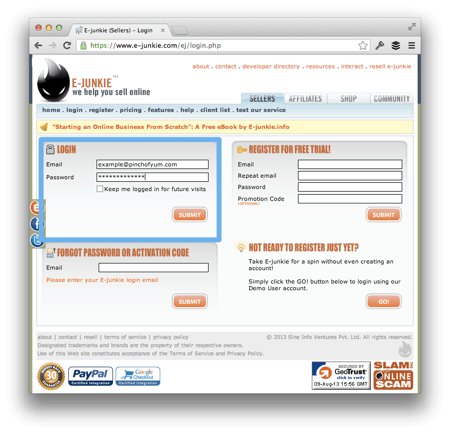 Login to E-Junkie.