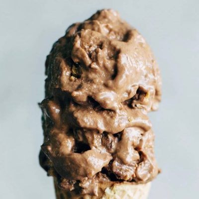 Peanut Butter Cup Nice Cream in ice cream cone.
