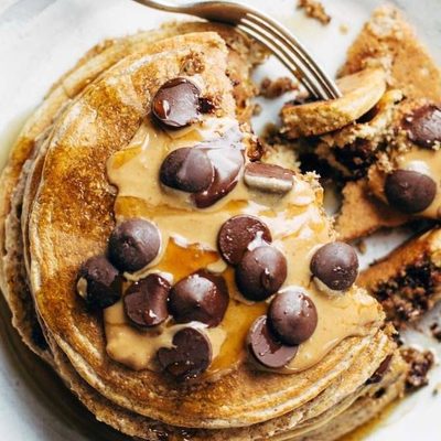 Protein Pancaked on a plate with a bite taken out.